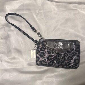 Coach Leopard Print Wristlet (Black and Silver)